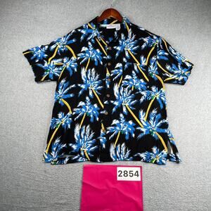 Princess Cruises Hawaiian Print Shirt Black Blue Button Up Short Sleeve Mens L